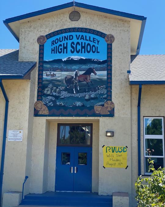 Round Valley High School entrance, Covelo, California.