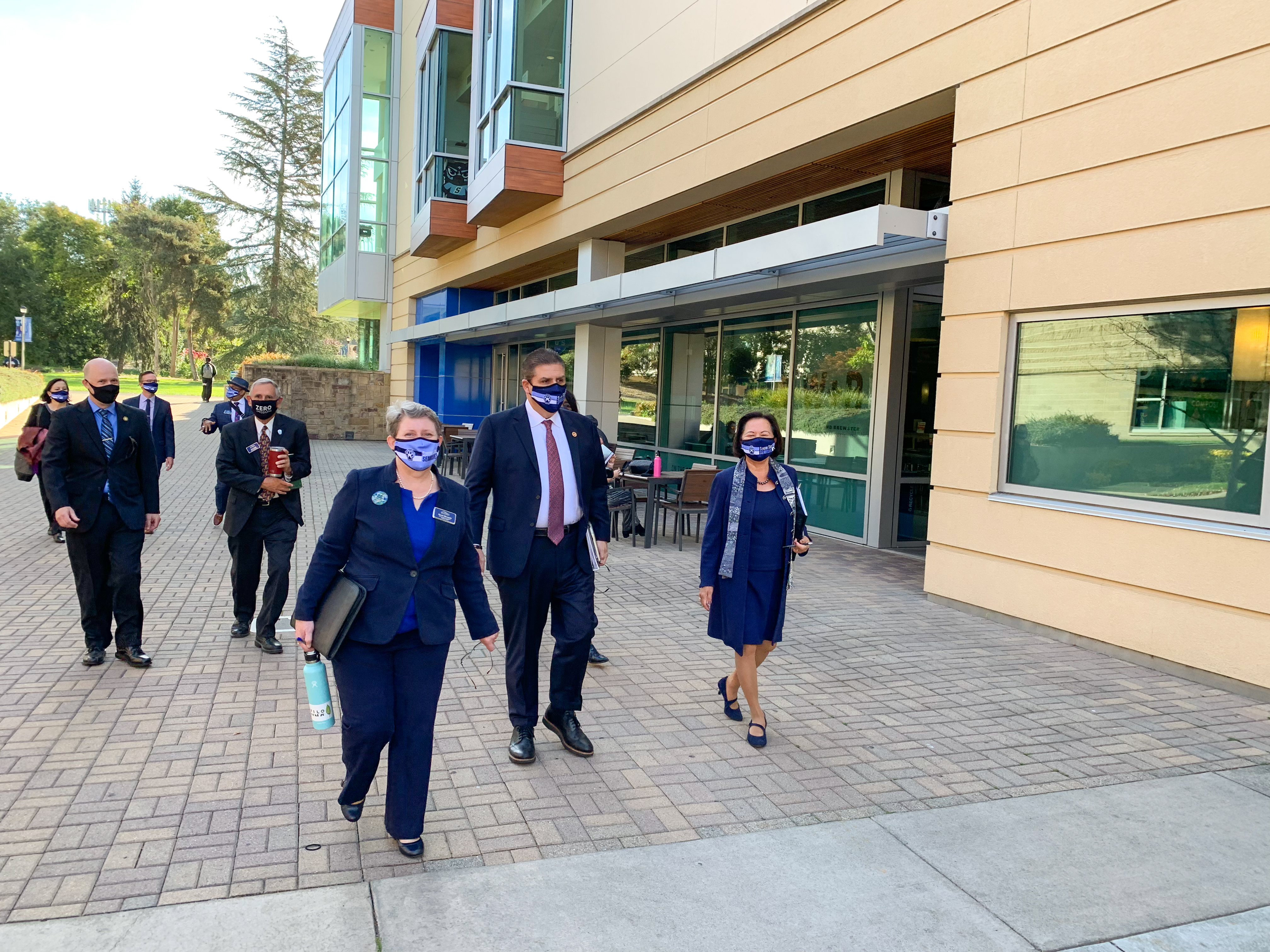Chancellor Castro walks with members of SSU's cabinet 