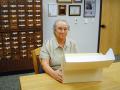 Gaye LeBaron sits in front of the Press Democrat's card catalog