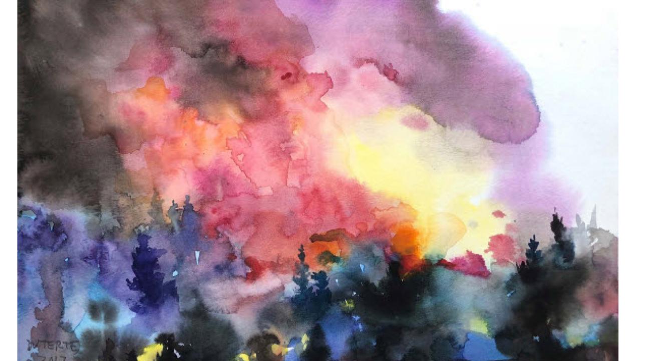 Ulysses Duterte, Jr.. "California Wildfire #3" 2017, watercolor on paper