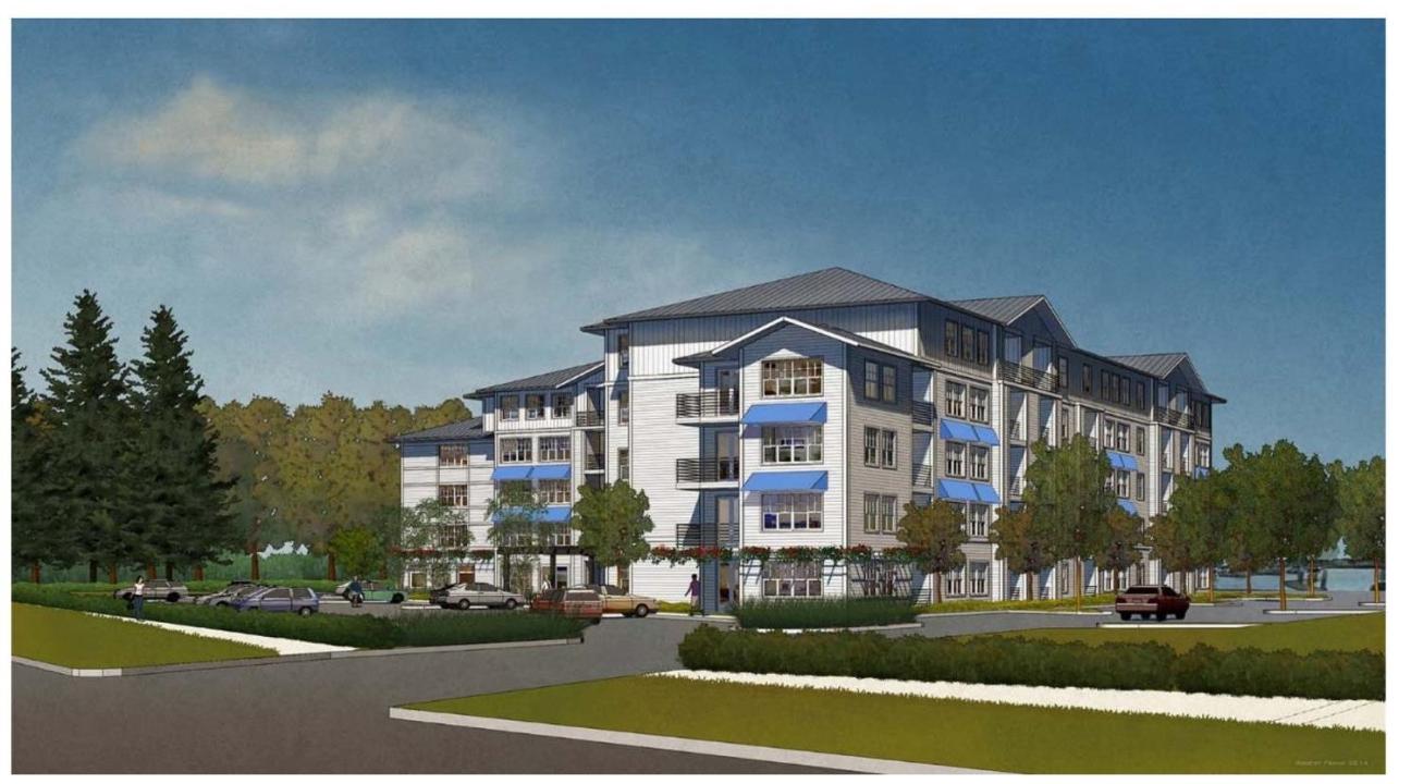 Artist rendering of the 90-unit apartment complex // Courtesy of Basin Street Properties