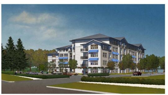 Artist rendering of the 90-unit apartment complex // Courtesy of Basin Street Properties