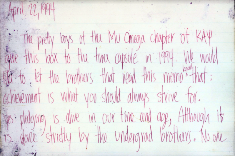 Index Cards written by members SSU's of Kappa Alpha Psi in 1994