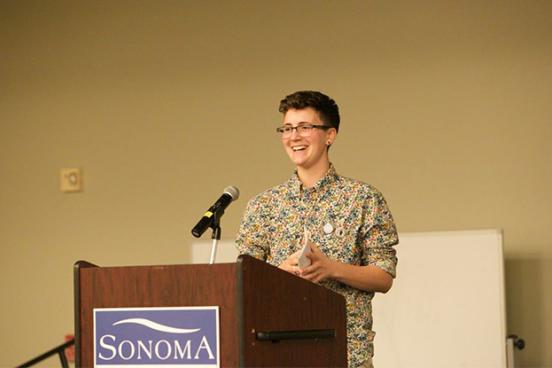 Carly Solberg speaks at Trans Day of Visibility 