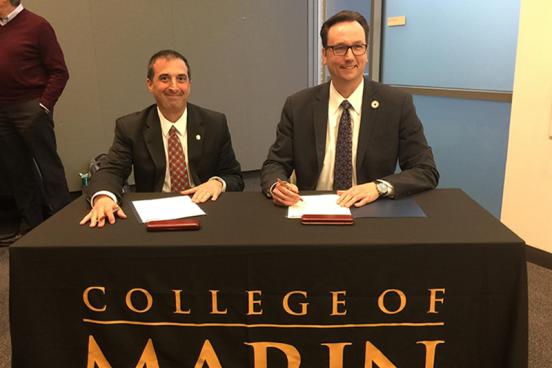 sonoms state's robert eyler with college of marin president jonathan eldridge