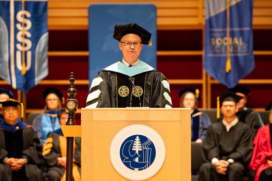 Acting President Nathan Evans at commencement 2024