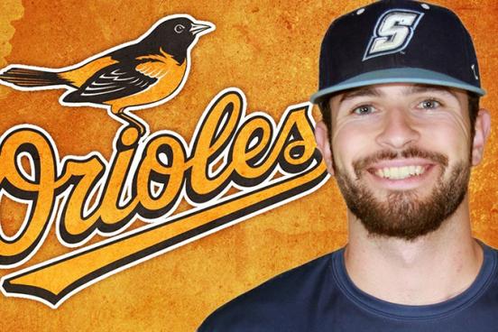 Matt Hammonds with the orange Orioles color logo