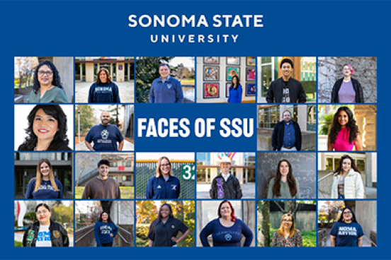 Sonoma State University Faces of SSU. Headshots of 22 people.