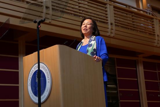 President Sakaki speaking during convocation