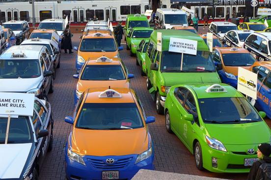taxi drivers protesting uber