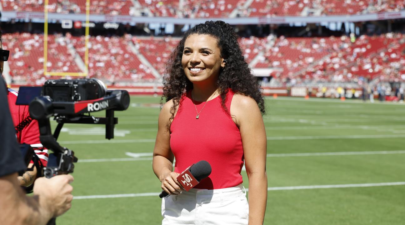 SSU alum Aubrie Tolliver engages, informs 49ers fans at Levi's Stadium.