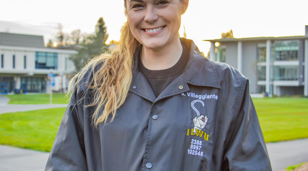 Alumna Gina Villeggiante on SSU quad.