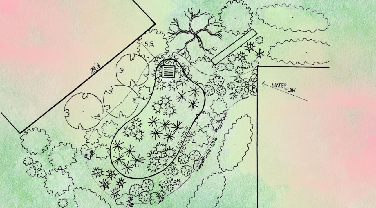 Drawing of bioswale design by AJ Staal.