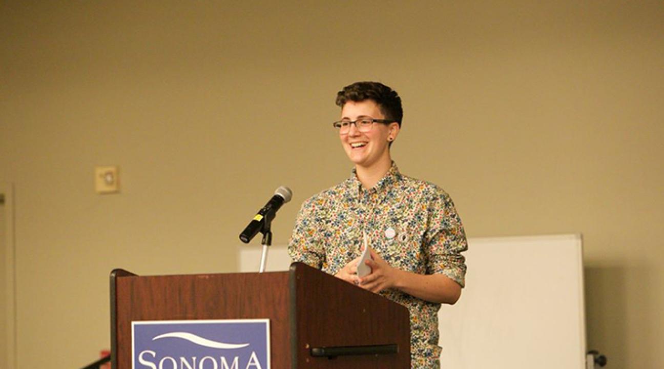 Carly Solberg speaks at Trans Day of Visibility 