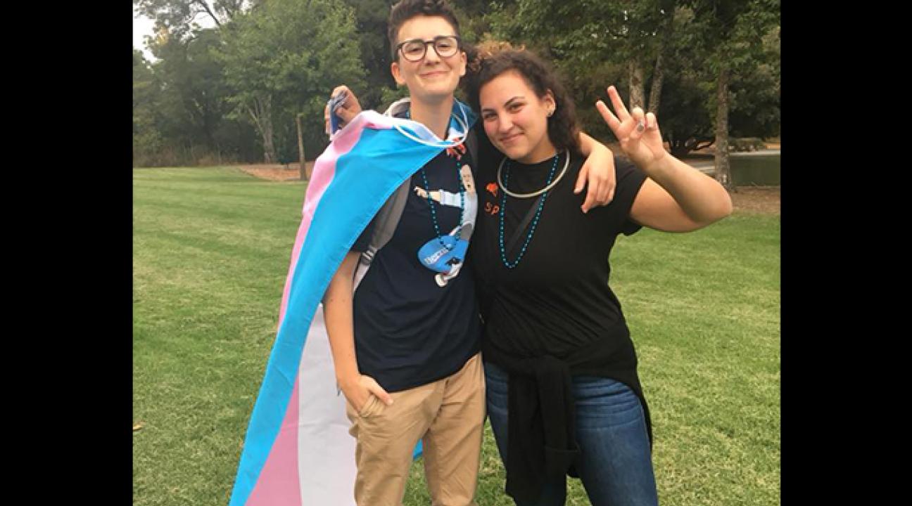 Carly Solberg poses with student 