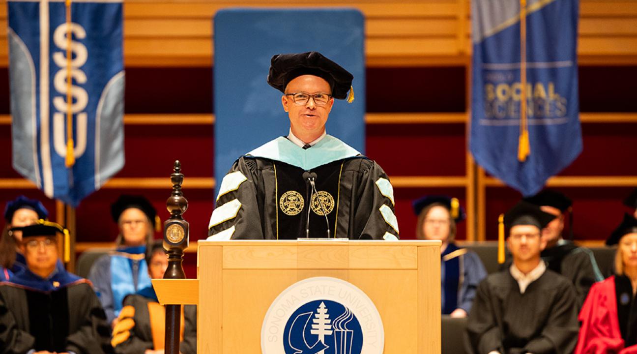 Acting President Nathan Evans at commencement 2024