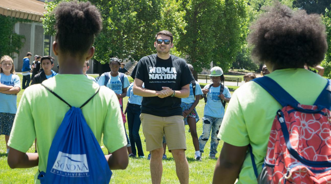 Tour guide with children