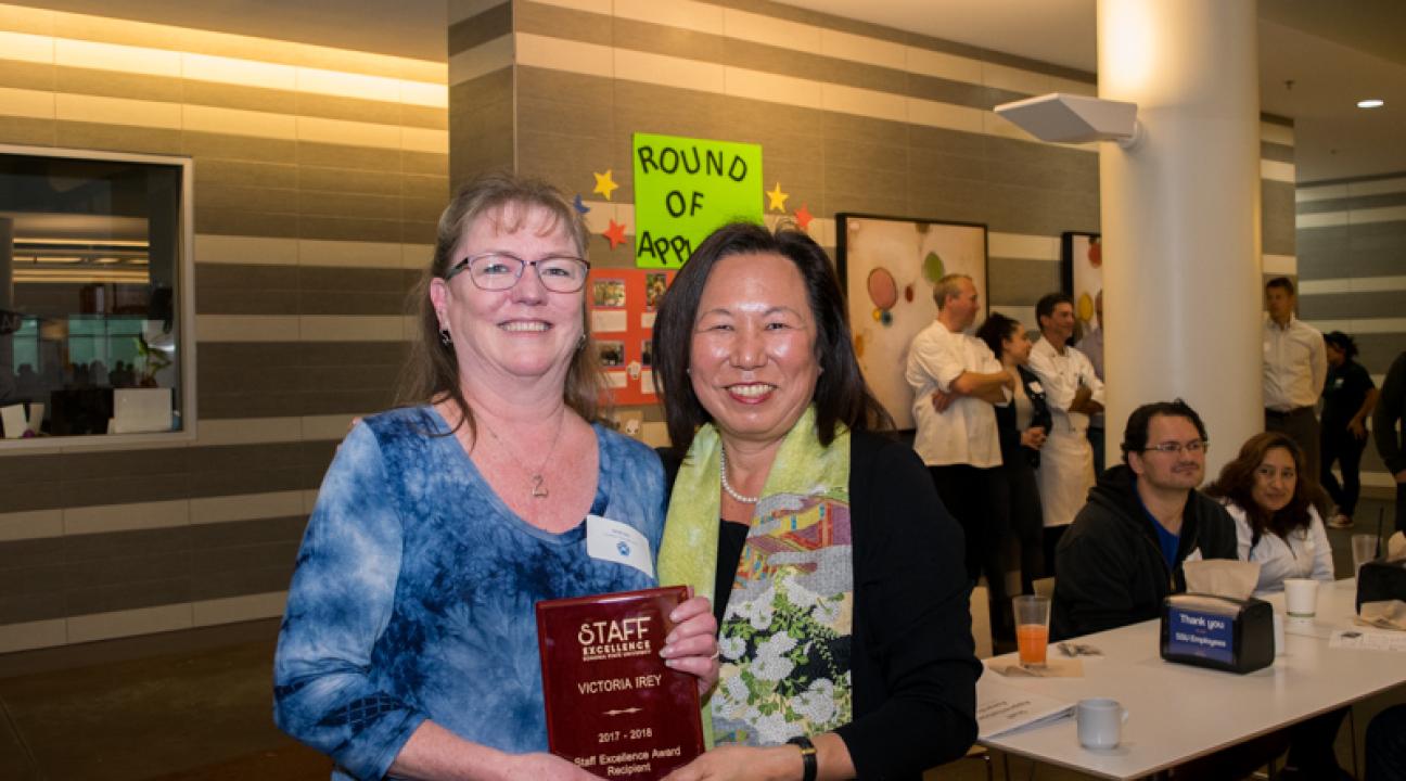 Victoria "Vicki" Irey with President Judy K. Sakaki