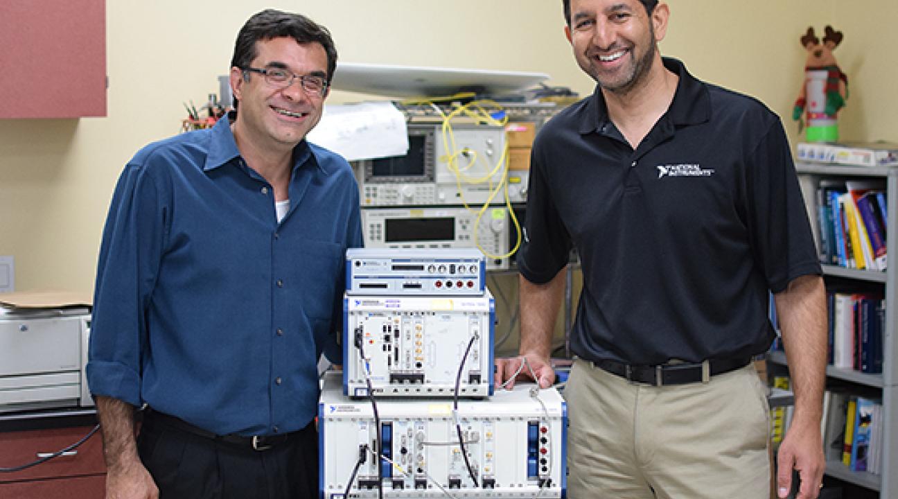 SSU engineering science professor Farid Farahmand and National Instruments VP of R&D Jin Bains with recently donated equipment.