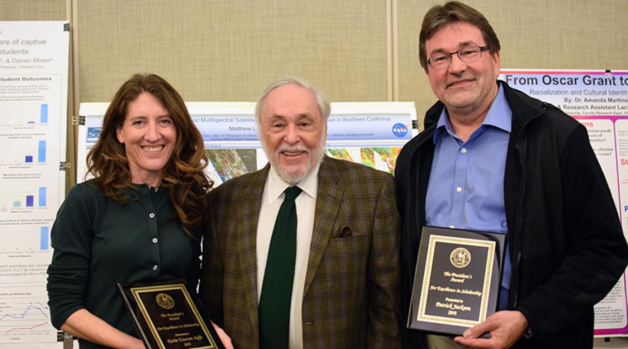 President Armiñana with President's Excellence in Scholarship award winners Karin Jaffe and Patrick Jackson