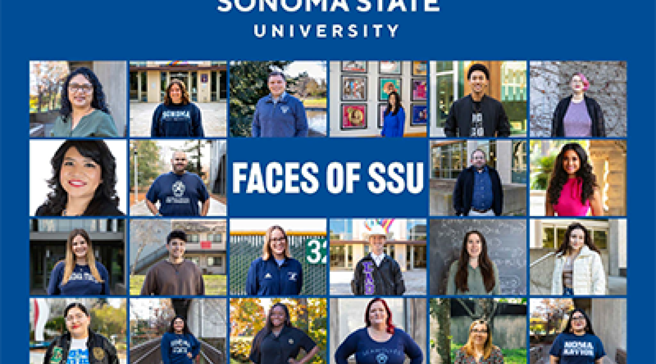 Sonoma State University Faces of SSU. Headshots of 22 people.