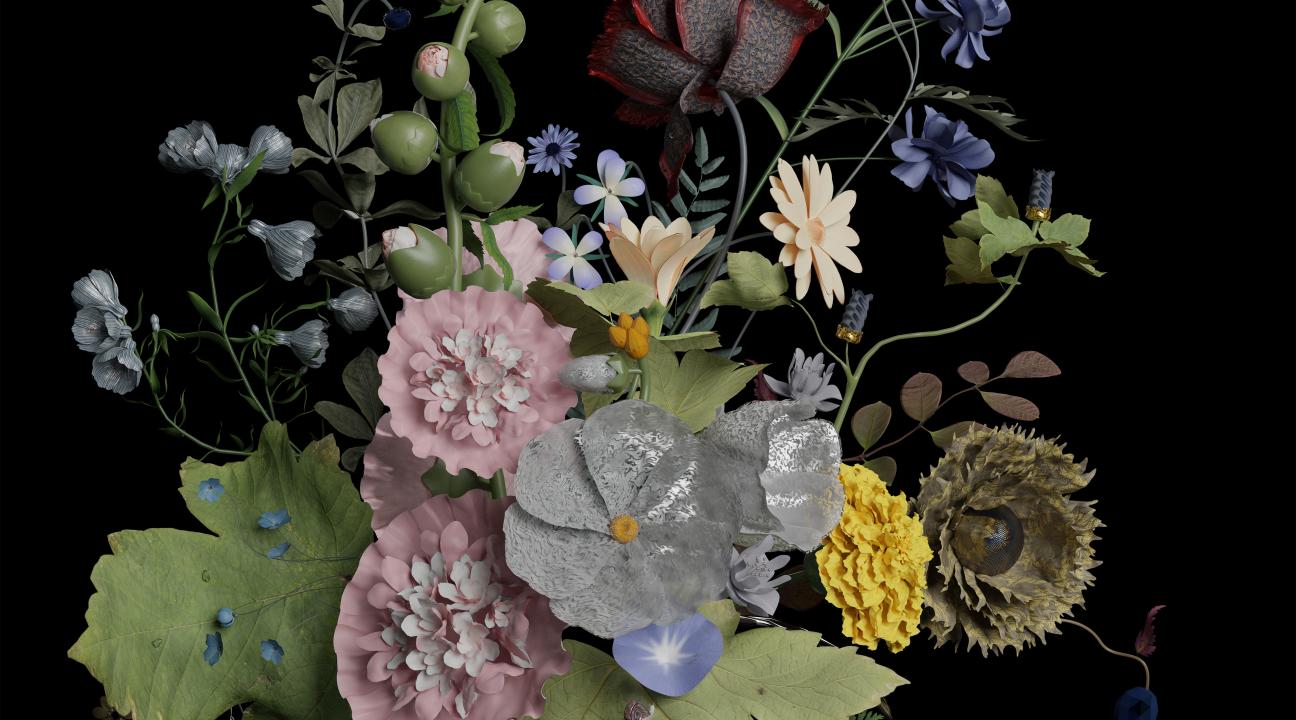 Jessye McDowell, Future Sets (After Huysum), 2021, digital print on aluminum.