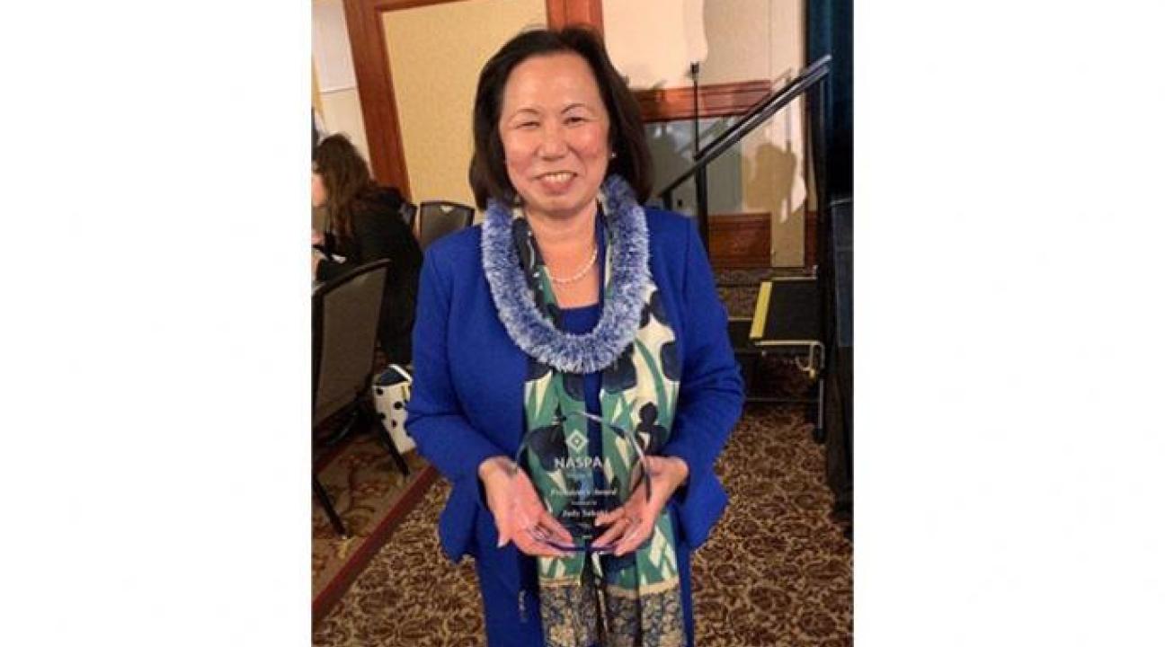 SSU President Judy K. Sakaki was awarded the NASPA Region VI President of the Year Award.