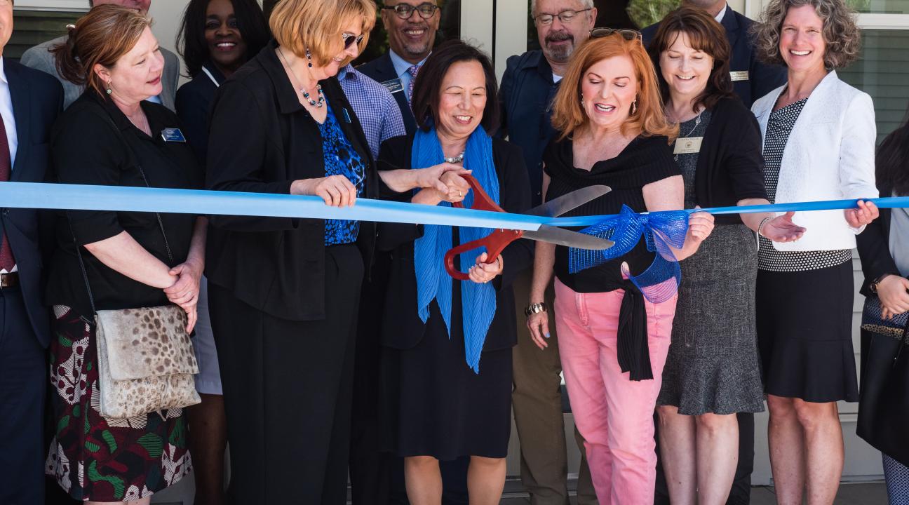 President Sakaki cuts the ribbon at Marina Crossing