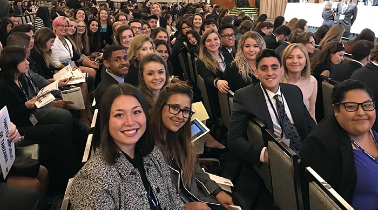 Claudia Sisomphou with the 2017 SSU Model UN Club in New York.