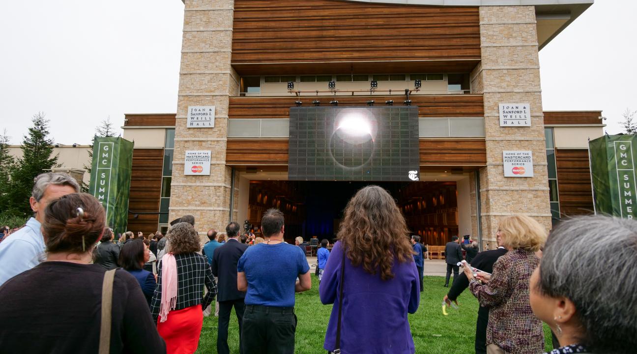 Group watches eclipse outside Weill Hall