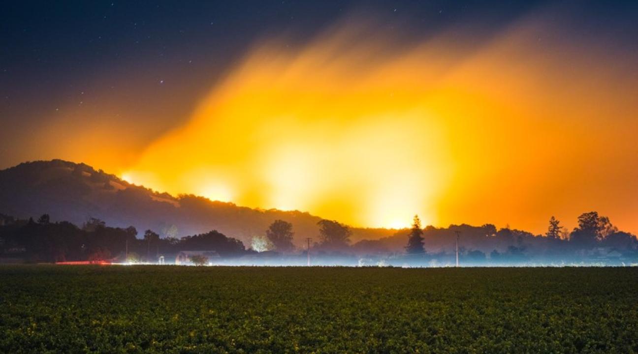 Christopher Woodcock, "Nuns Fire burning east of the City of Sonoma, 4 am October 15th 2017," 2018, photo