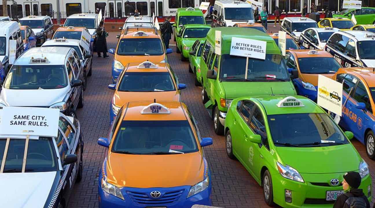 taxi drivers protesting uber
