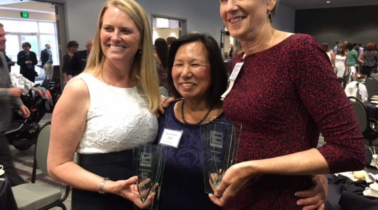 Dean Lynn Stauffer, President Judy K. Sakaki and Business Career Center Director Sarah Dove