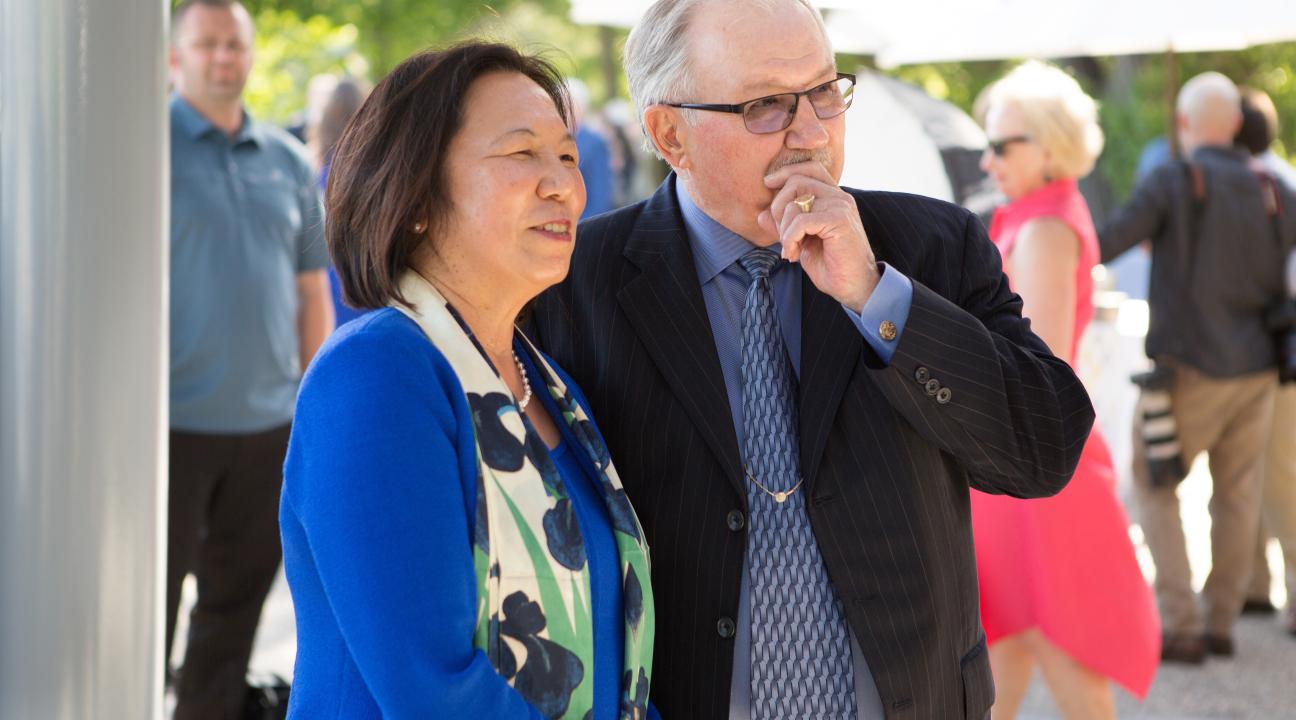 President Judy K. Sakaki with Gary Heck, president and owner of Korbel Champagne Cellars