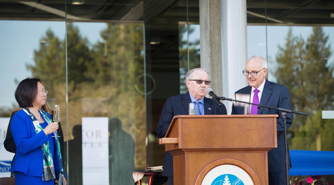 Gary Heck, president and owner of Korbel Champagne Cellars, and WBI Executive Director Ray Johnson