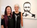 SSU President Judy Sakaki with artist Joan Baez and her painting of Martin Luther King, Jr.