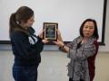 President Sakaki presenting the award to Shannon Brown, the editor-in-chief of the STAR // Photo by Alyssa Archerda 