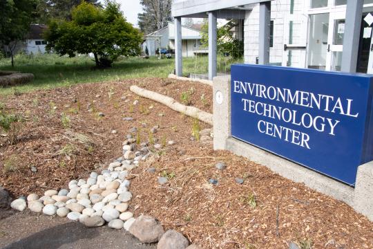 A bioswale installed in front of SSU's Environmental Technology Center will help filter storm runoff before it drains to Copeland Creek