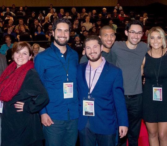 Alex Bretow, third from left, with the director and members of the cast and crew at the world premiere of "The Secret of 40" in San Jose on March 4