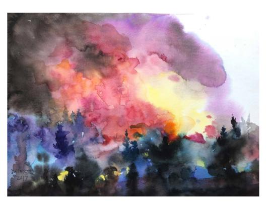 Ulysses Duterte, Jr.. "California Wildfire #3" 2017, watercolor on paper