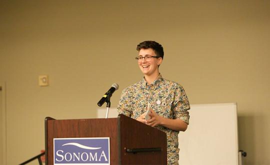 Carly Solberg speaks at Trans Day of Visibility 