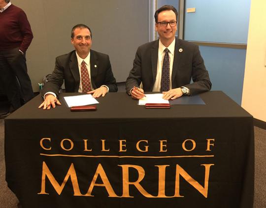 sonoms state's robert eyler with college of marin president jonathan eldridge