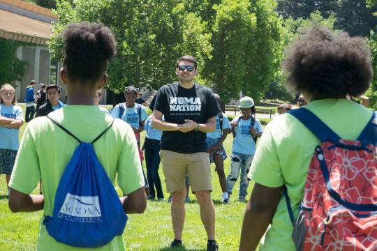 Tour guide with children