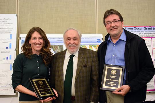 President Armiñana with President's Excellence in Scholarship award winners Karin Jaffe and Patrick Jackson