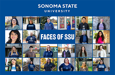 Sonoma State University Faces of SSU. Headshots of 22 people.