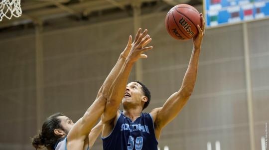 Nathan Molony-Benjamin goes up for a shot against Hawaii-Pacific University