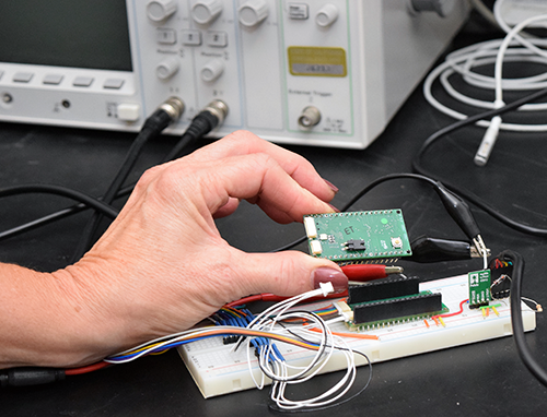 hand holding microchip