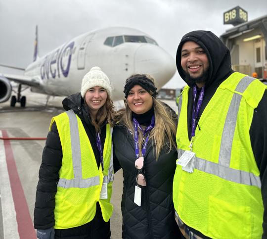 Molly Oates (left) with her Avelo colleagues.