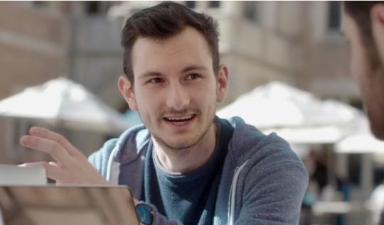 Samuel Houser explains how he uses Adobe XD in an Adobe Commercial // Photo courtesy of Adobe