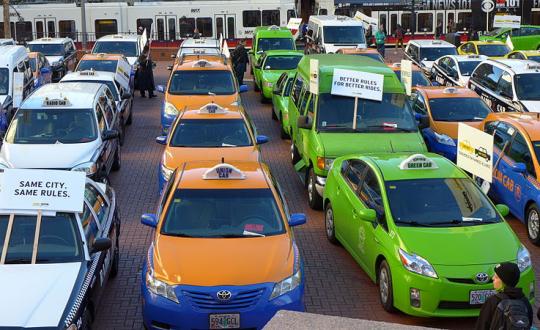 taxi drivers protesting uber